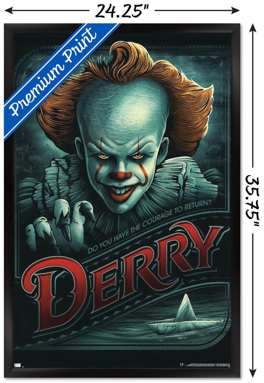 IT - Pennywise Derry Wall Poster, 14.725" x 22.375" Framed