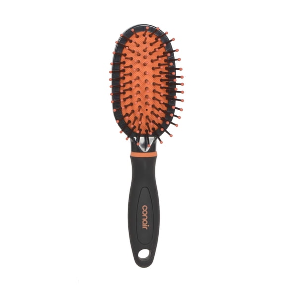 Conair Mini Cushion Brush, Travel‑friendly Detangling Hair Brush, Black/Orange, 1 Pk