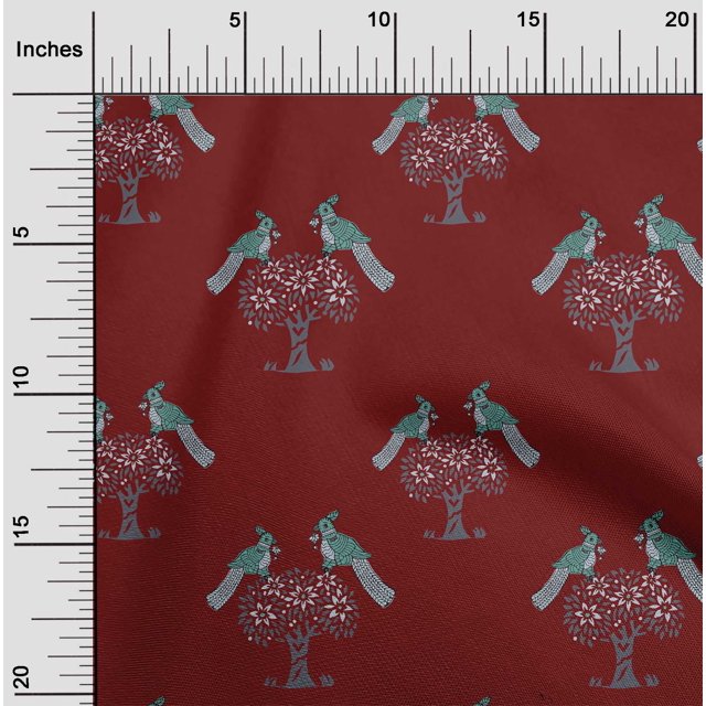 oneOone Cotton Flex Fabric Bird & Tree Block Print Sewing Fabric BTY 40 Inch Wide