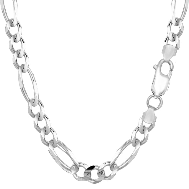 Collier Chaîne Figaro en Argent Sterling Rhodié, 7.0mm, 22 Pouces