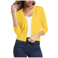 thumbnail image 1 of Penkiiy Cardigan Court à Manches 3/4 pour Femmes, Élégant Boléro pour Femmes, Jaune G, 1 of 5