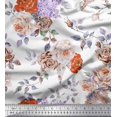 thumbnail image 1 of Soimoi Orange Poly Georgette Fabric Leaves & Rose Flower Decor Fabric Printed BTY 52 Inch Wide, 1 of 3