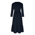 thumbnail image 4 of Liquidation! Hontri Robes pour Femmes 2024 Robe à Col Rond Plissée Unie à Manches Longues Évasée Décontractée Robes pour Femmes Bleu Marine,P, 4 of 4