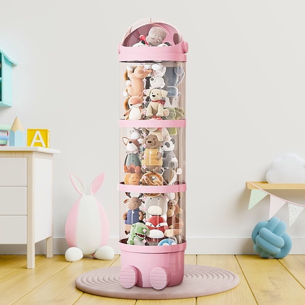 Tube de rangement pour animaux en peluche avec roulettes | Tube de rangement vertical transparent pour jouets en peluche | Rangement de zoo pour peluches | Boîte transparente pour jouets en peluche