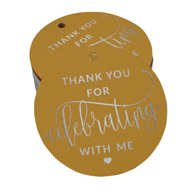 Inkdotpot 50 Pack Real Silver Foil Paper Tag ThankYou For Celebrating With Me Birthday Favor Hang Tag