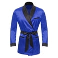 thumbnail image 3 of RUNQHUI Men Silky Satin Smoking Jacket Robe Kimono Bathrobe Luxurious Light Weight Bath Robe Housecoat Royal Blue M, 3 of 7