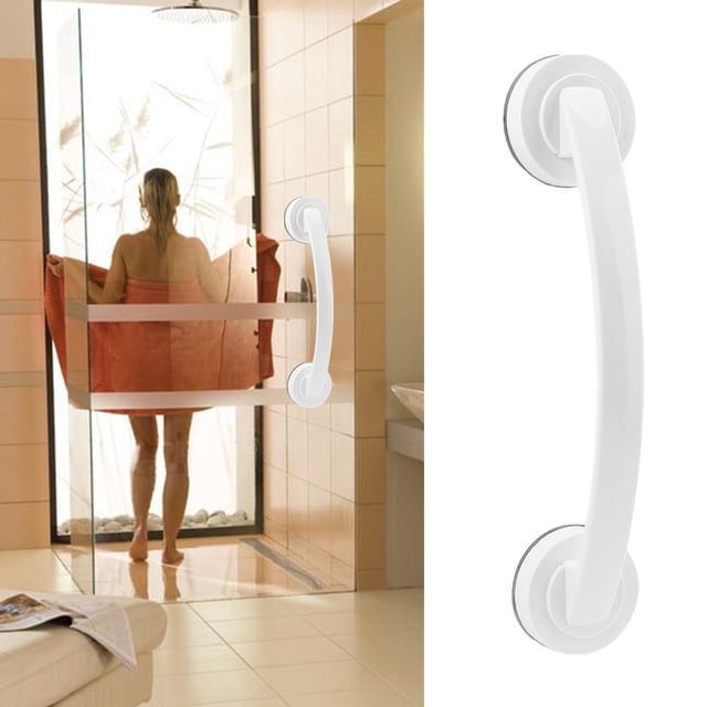 Fridja Poignée de Sécurité pour Bain à Ventouse, Main Courante, Barre de Douche pour Baignoire, Barre de Prise pour Salle de Bain, Fabriquée en Matériaux Durables ABS et PC avec Doubles Ventouses pour une Fixation Sécurisée sur des surfaces Lisses. Parfait pour la Sécurité de la Salle de Bain, Montré Installé sur une Porte de Douche en Verre dans une Salle de Bain Moderne. Portable et Idéal pour une Utilisation Temporaire Ou un Voyage.