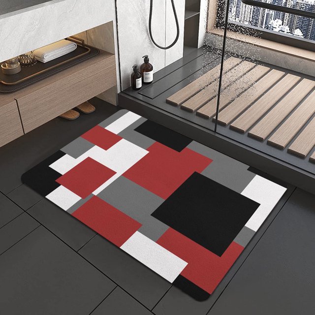 Red Black and White Grey Bath Mat 20"x32" Non Slip Quick Dry Super Water Absorbent Modern Bathroom Rug Washable Luxury Red Thin Bathroom Rugs Fit Under Door