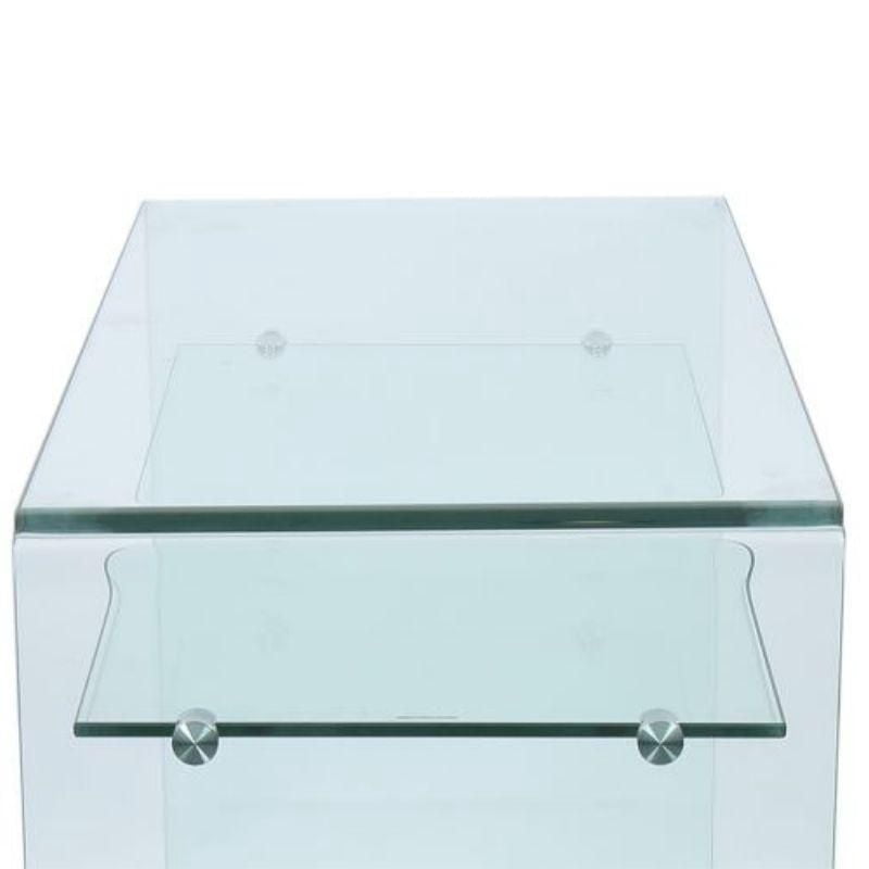 Waterfall Glass Console Table with Shelf – Elegant Design Featuring Tempered Glass Top and Bottom Shelf, for Modern Entryways or Living Rooms with Stylish Storage and Display Space
