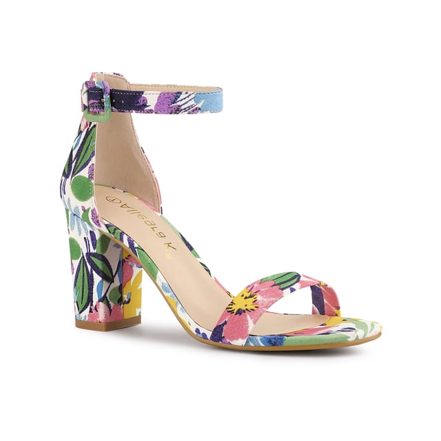 BLISSFUL STEP Women's Shoes Solid Color Open Toe Block High Heels Summer Sandals Blue White 7