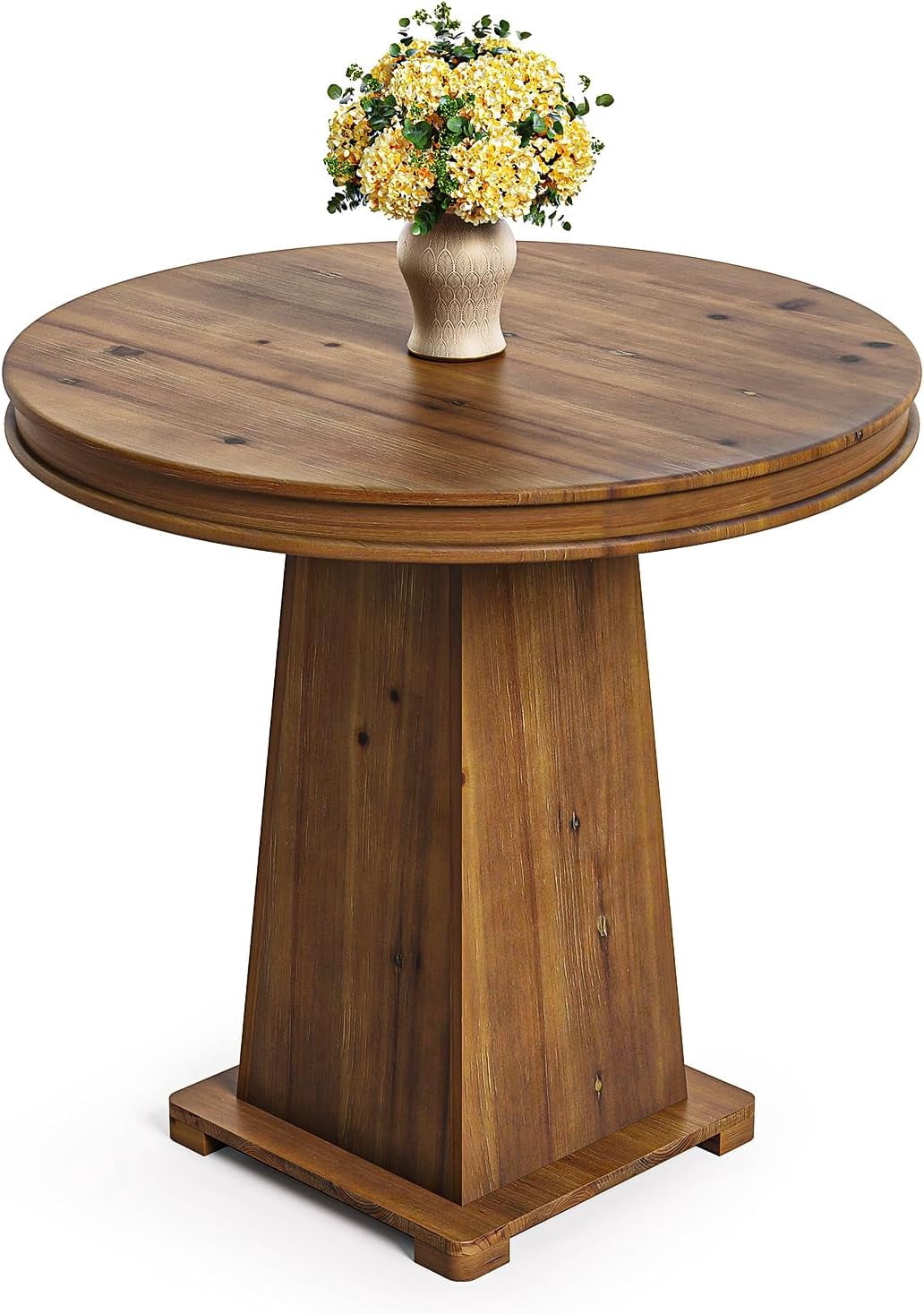 Fnova 31.5" Solid Wood Round Dining Table for 2 People, Modern Farmhouse Pedestal Kitchen Table, Small Dinner Table for Dining Room, Kitchen, Living Room, Apartment, Small Spaces