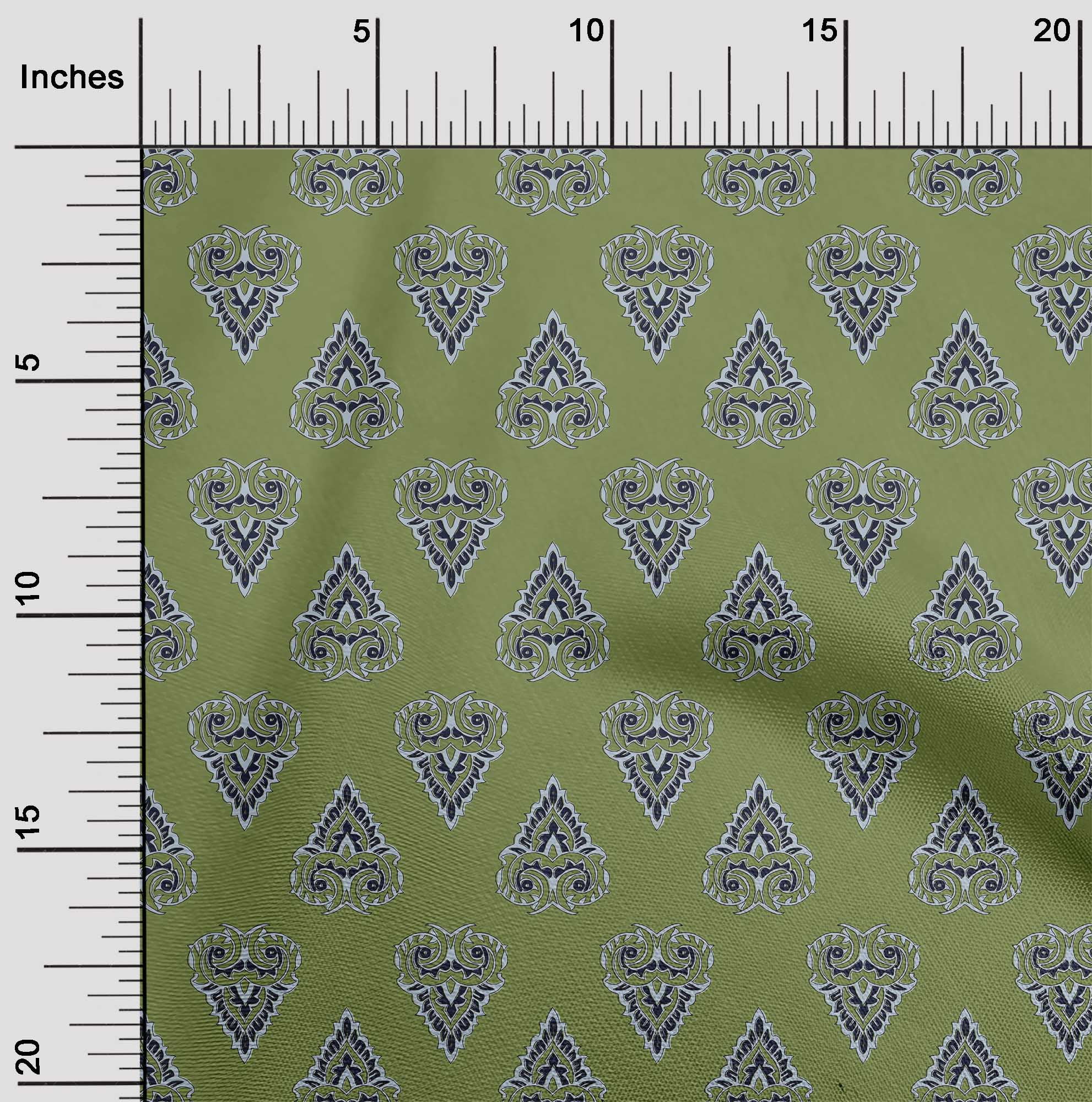 oneOone Cotton Poplin Fabric Leaves & Floral Block Print Fabric BTY 42 Inch Wide