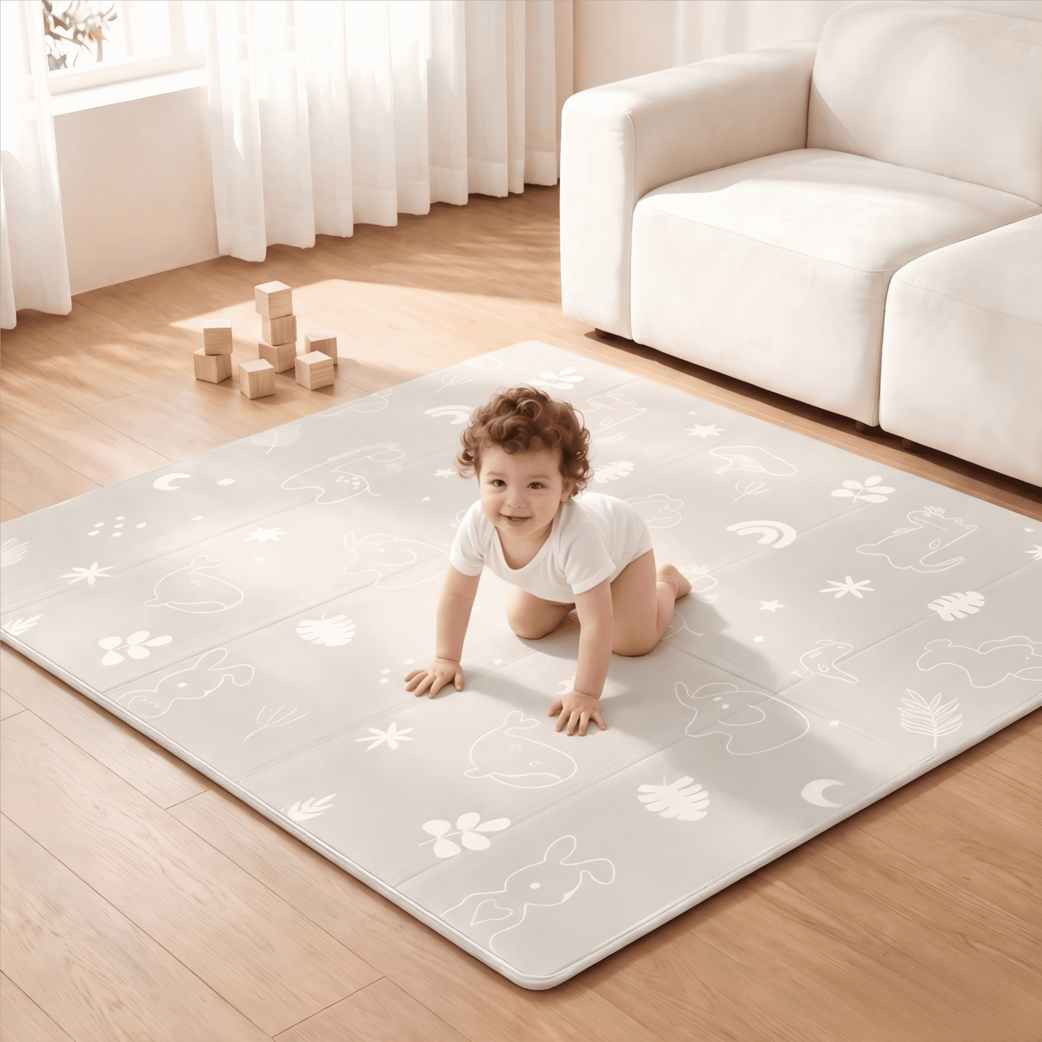 Joypony Baby Play Mat, 47 x 47 Inch Foldable XPE Foam Playmat, Waterproof Reversible Crawling & Tummy Time Mat for Infants and Toddlers