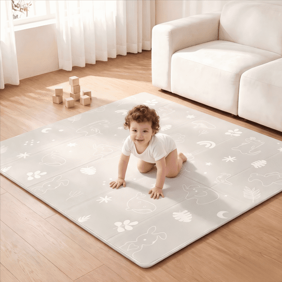 Joypony Baby Play Mat, 47 x 47 Inch Foldable XPE Foam Playmat, Waterproof Reversible Crawling & Tummy Time Mat for Infants and Toddlers