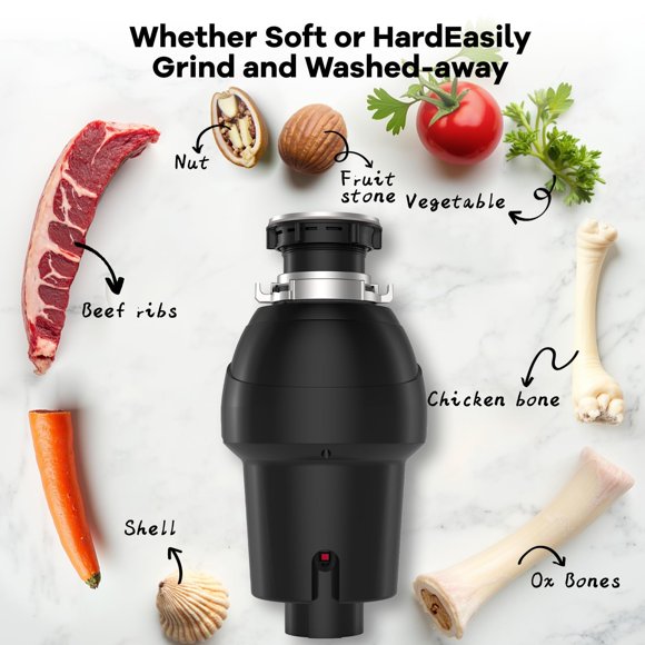 3/4HP Food Waste Disposer with Air Switch, 4-Stage Grinding 3500 RPM Quiet Garbage Disposal, ABS and Stainless Steel Structure,Easy Installation for Home Kitchen