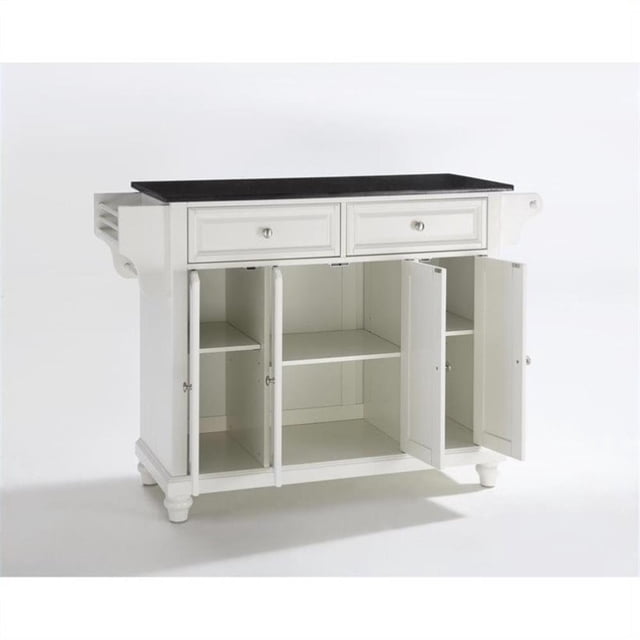 Kingfisher Lane Solid Black Granite Top Kitchen Island in White