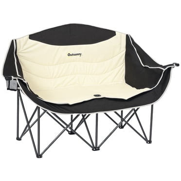 Outsunny Double Camping Chair, Padded Camp Chair w/ Cup Holders, Khaki