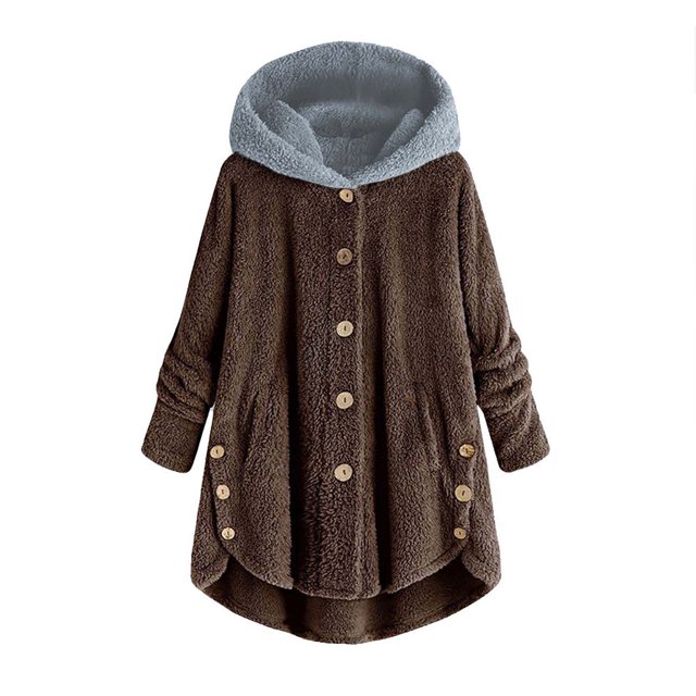 Womens Cardigan Plus Size Button Plush Tops Hooded Loose Cardigan Wool Coat Winter Jacket Navy Xl