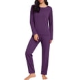 thumbnail image 1 of Ensemble de Pyjama pour Femmes Col Rond Manches Longues Grande Taille Ensemble de Maison pour Femmes Design Fin Couleur Unie Pantalon Manches Longues Ensemble Deux Pièces Pyjama Femme, 1 of 3