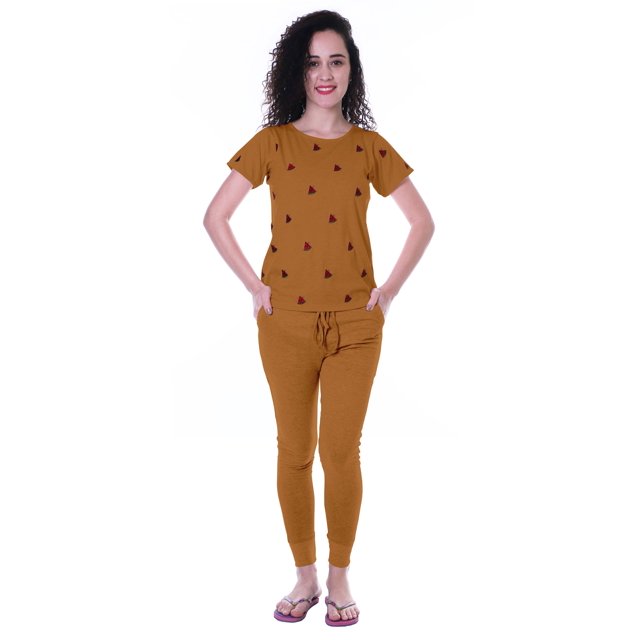 Moomaya Ensemble de Vêtements de Nuit Broderie Pastèque Pyjamas Slimfit 2 Pcs Set