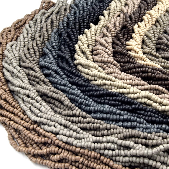 Glass Seed Beads | Rustic Seed Beads | Recycled Glass Freeform Rondelle Shaped Beads | Brown Gray Black Available - Fossil Gray