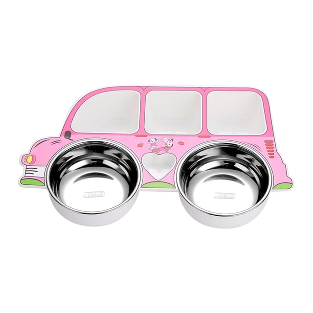 Stainless Steel Kids Tableware Set Spoon Fork Cartoon Car Shape Compartment Design Baby Bowl Cutlery for Kitchen Pink Truck/Bowl/removable