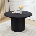 thumbnail image 1 of Wirrytor Round Dining Table, Modern Farmhouse Kitchen Table, 47 Inch Coffee Circle Dining Tables with Wood Strip Base for Kitchen Living Room, Black, 1 of 13