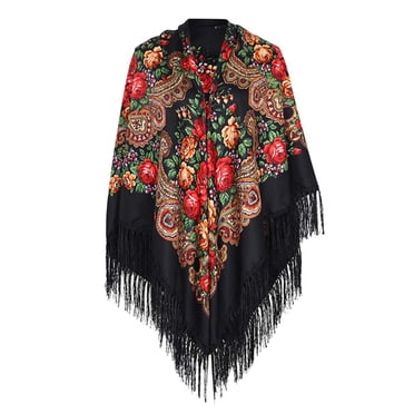 Foulard Bohème pour Femmes, Style Ethnique, Foulard à Nouer avec Franges, Se Prélasse en Cape, Grande Foulard, Foulard de Mode Douce et Chaude