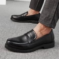 thumbnail image 4 of Mens Loafers British Style Solid Color Simplicity Hollow Out Apron Toe Slip on Breathable Comfortable Soft Sole Trendy Retro Business Wedding Formal Fashion Casual Leather Shoes Black, 4 of 6