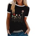 thumbnail image 2 of EGNMCR T-Shirts pour Femmes Femme Couleur Imprimé de Fleurs Manches Courtes Col Rond Décontracté Hauts Amples Manches Courtes, 2 of 4