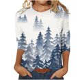 thumbnail image 1 of IROINNID T-shirt à Manches Longues en Polyester Réduit pour Femmes, T-shirt Ample Imprimé Quotidien, Blouse Mi-Longue, Hauts à Col Rond, Bleu, 1 of 5