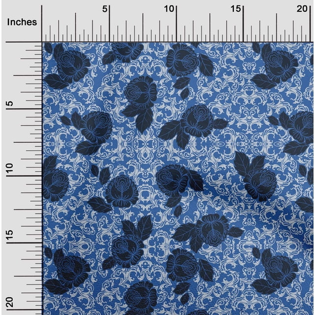 oneOone Tissu Popeline de Coton Imprimé Floral Feuilles et Roses au Mètre 42 Pouces de Large