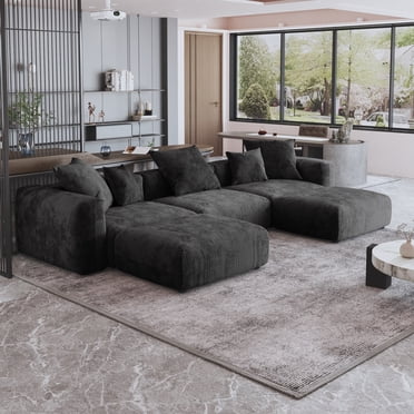 bokifol Canapé d'Angle Cloud 141 Po avec Méridienne en U, Canapé Modulable Moderne avec Assise Profonde, Canapé Rembourré pour Salon et Chambre, Noir