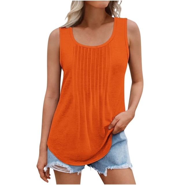 Yuzhih Camisole pour Femmes Été Col Rond T-Shirts Tendance Sans Manches T-Shirt Basique Tunique à Plis devant Vêtements Mode 2025