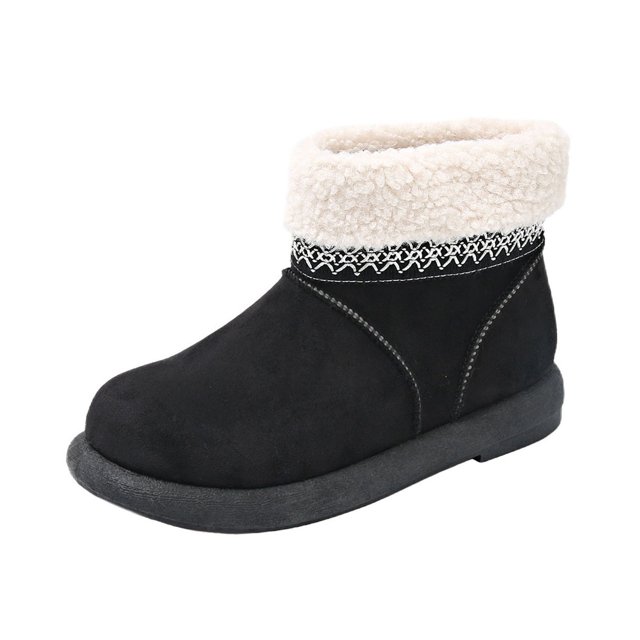 Women's Warm Winter Velvet Short Snow Boots: Solid Color, Round Toe, Low Heel Ankle Style