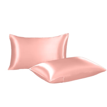 Pink Satin Pillowcase with Cooling Technology, Soft and Smooth, Set of 2, Standard Size 20x30 Inches, Easy to Care, Wrinkle-Resistant, for Year-Round Comfort