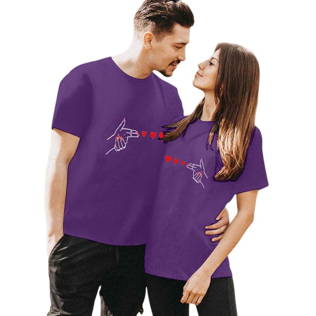 LUOGENLI T-shirts pour Femme pour Femmes T-Shirt à Col Rond à Manches Courtes Imprimé pour la Journée du Couple T-shirts pour Femmes T-Shirt Graphique Saint-Valentin Violet Foncé L