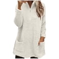 thumbnail image 3 of yoeyez Chandails en Peluche pour Femmes d'Hiver en Molleton Duveteux à Enfiler Col Ras du Cou Manches Longues Tunique Chaude Confortable Moelleuse Pyjama Tenue de Détente Haut avec Poches Blanc, TG, 3 of 7