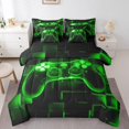 thumbnail image 1 of YST 7Pcs Kids Gamer Comforter Set Full, Gaming Bedding Comforter Set, Video Games Gamepad Bed In A Bag Neon Glowing Square Geometric Grid Green Bed Sets With Comforter And Sheets, 1 of 1
