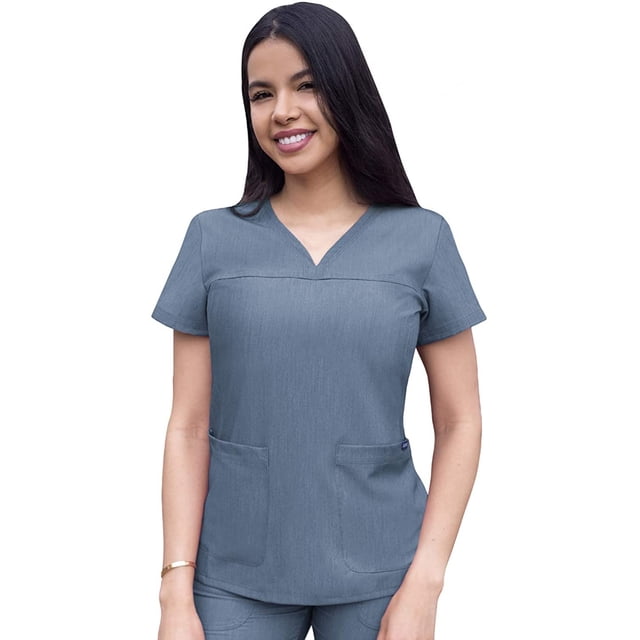 Adar Pro Heather Sarraus pour Femmes - Haut de Sarrau à Encolure Cœur en V - P4210H - Heather Navy - L