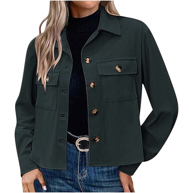 Timegard Button down Shirts for Women Cropped Long Sleeve Jackets Fall Solid Color Casual Loose Tops