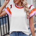 thumbnail image 4 of Pisexur Hauts pour Femmes Confort Printemps Hauts pour Femmes Nouveau Col Rond Tricot Design Color-Block Hauts Décontractés pour Femmes Chandail à Manches Courtes Doux, Hauts Mignons pour Femmes, 4 of 6