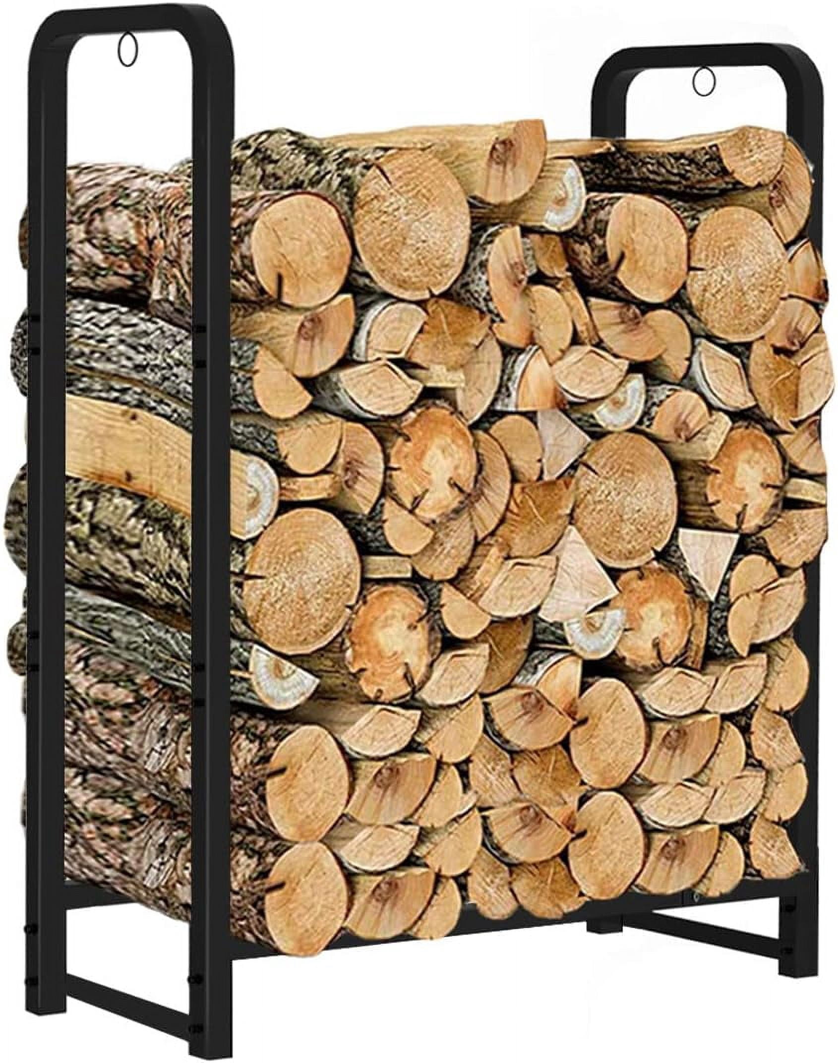 Firewood Rack Outdoor ft Heavy Duty Logs Holder for Indoor Fireplace Metal Wood Pile Storage Stacker Organizer Matte