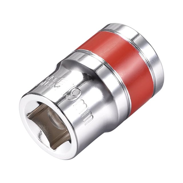 Unique Bargains 1/2-Inch Drive by 19mm Shallow Socket w Red Band, Cr-V, 6-Point, Metric