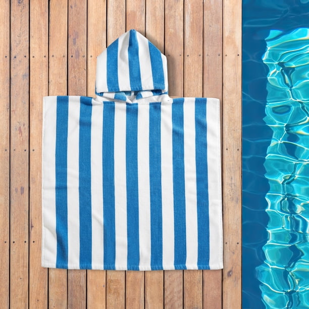 Mainstays Kids Reversible Hooded Towel, Blue Stripe, 1 Piece, 24