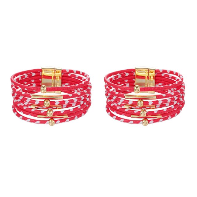 QualitChoice Bracelet Multi-layers Magnetic Buckle Leather Multi-colored Leopard Print Valentines Day Gifts Bracelets Hand Jewelry Red 2Set