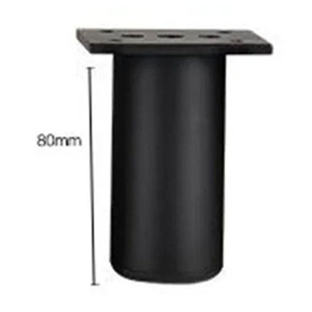 Adjustable Metal Legs Furniture Feet for Sofa Beds Chairs Stools Cabinet. A single black aluminum alloy furniture leg with an 80mm height, featuring a sleek black paint finish and a flat mounting plate with pre-drilled holes for easy installation. Designed for stability, noise reduction, and compatibility with various furniture types such as sofas, beds, chairs, stools, and cabinets.