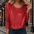 thumbnail image 2 of Haut à Paillettes de Célébration à Manches Longues et Col Rond pour – Chemise Décontractée Prête pour les Fêtes avec T-Shirts Scintillants pour Femmes Rouge m, 2 of 5
