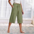 thumbnail image 2 of Kaemgyyd Womens Plus Size Capris Lounge Drawstring Cotton Linen Bermuda Shorts Flowy Wide Leg Beach Vaction Cropped Trousers, 2 of 6
