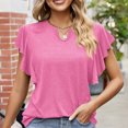 thumbnail image 4 of Birdeem Womens Spring and Summer Flounce V-Neck Solid Color Bottom T-Shirt Hollow Top, 4 of 8